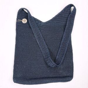 Vintage 90s The Sak Purse Crochet Bag Navy Blue Medium Hobo Crochet Shoulder Bag